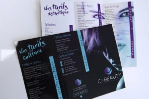 dépliants plaquettes publicitaires C&Beauty coiffure impression communication publicité