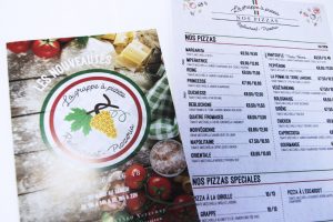 flyers cartes menu la grappe a pizza conception graphique design impression communication publicité